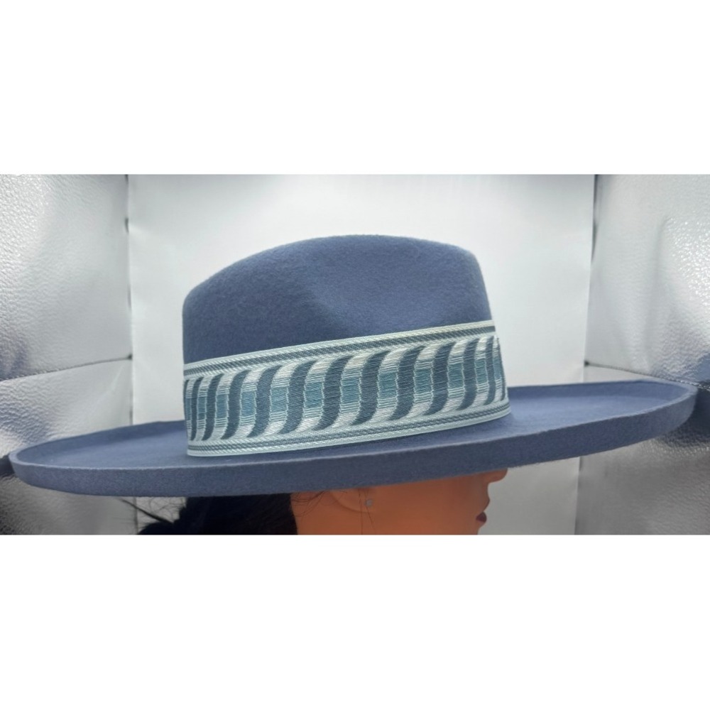 Olive & Pique 100% Wool Wide Brim Fedora Hat Blue OS RN141010 - Picture 2 of 10